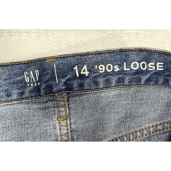 Gap Loose Fit Jeans Dark Wash Blue Denim Distressed Size 14 Gap Teen 90s Loose - Picture 4 of 5